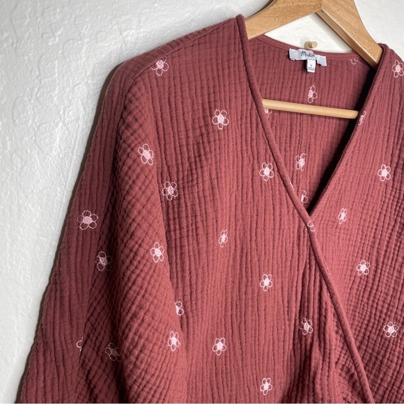 Madewell Lightspun Maira Wrap Top Blouse Size Large Cotton V Neck Rust Brown - Picture 4 of 11